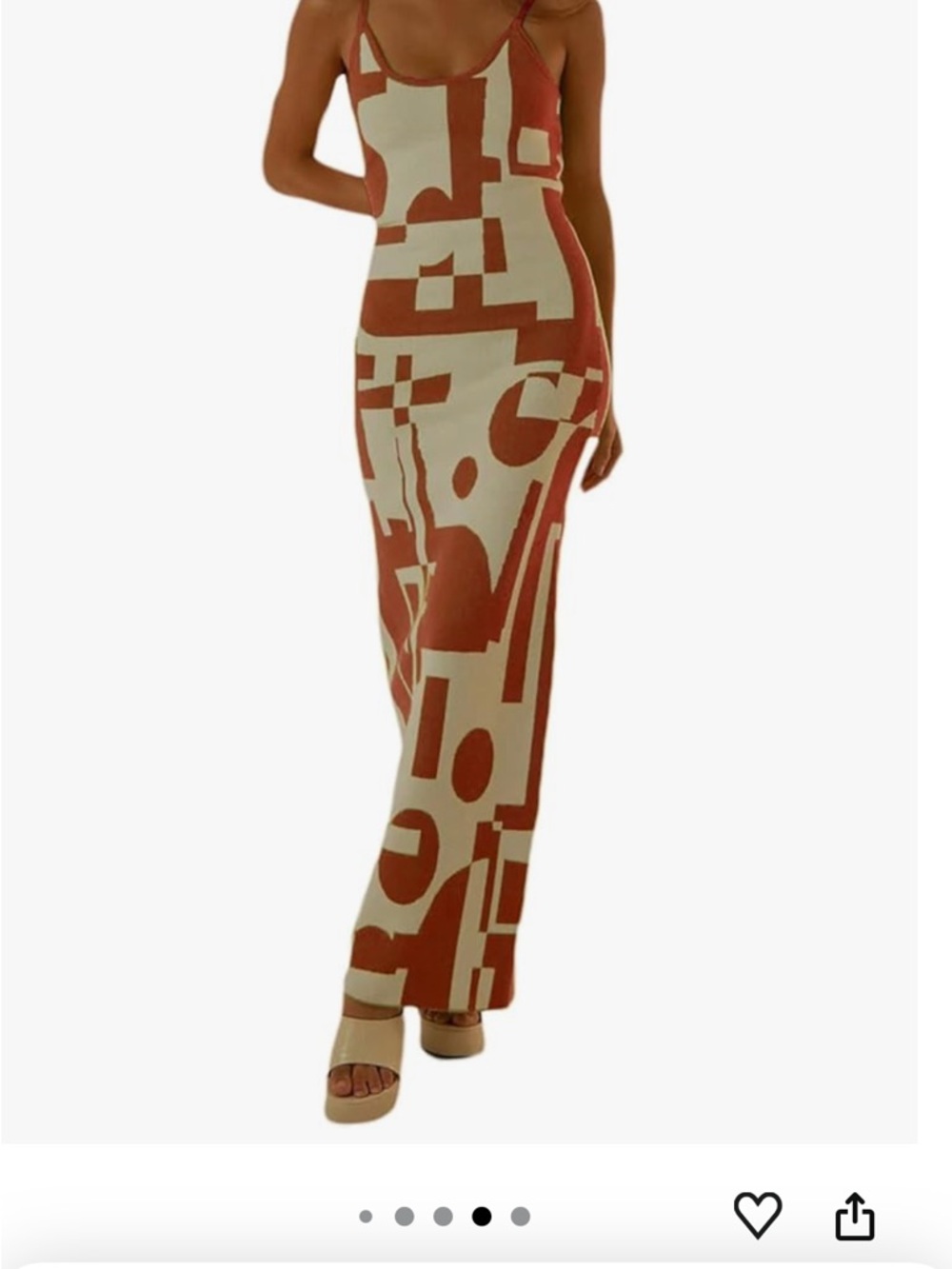 Abstract Geo-Print Maxi Dress in Rust and Cream